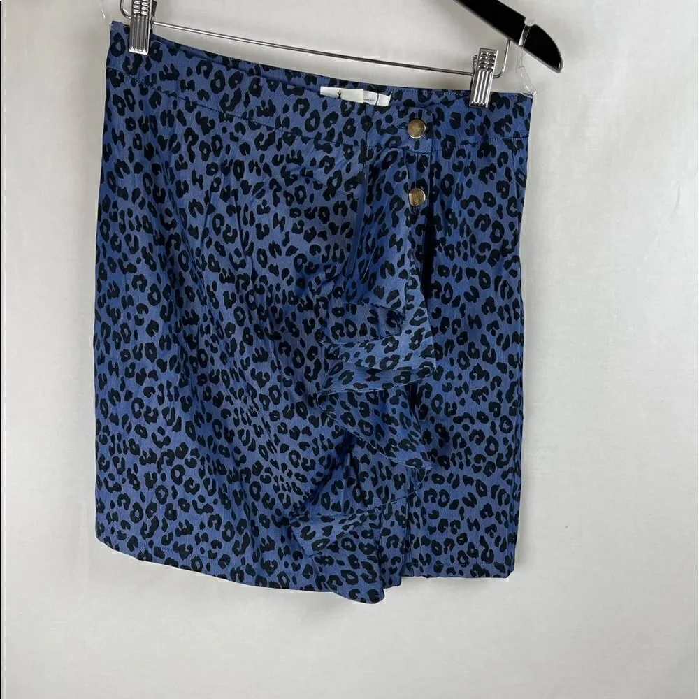 Blue leopard Print Blazer Skirt Set blue black